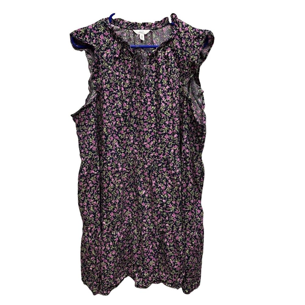 Time And Tru Floral Sleeveless dress XXL Cotton Tiered Pockets Tie Neck Ruffles